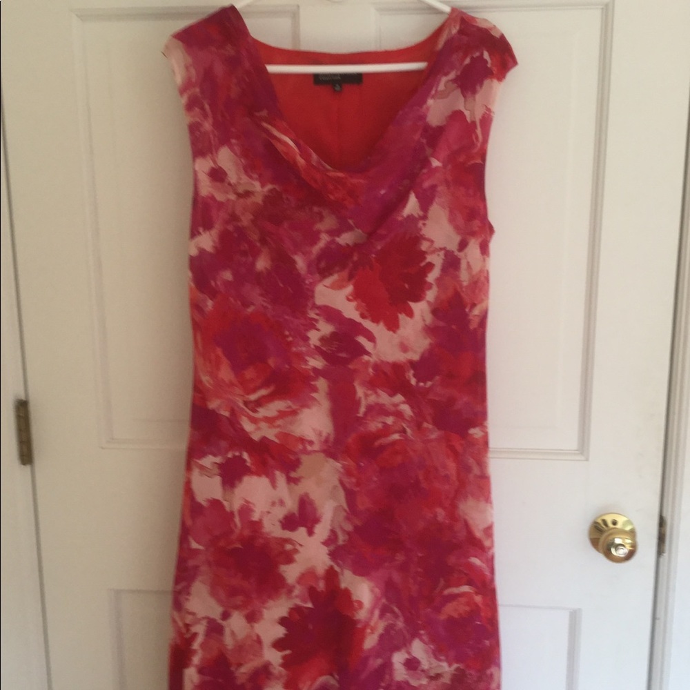 Jones New York Pink and Red Floral Sleeveless Dress